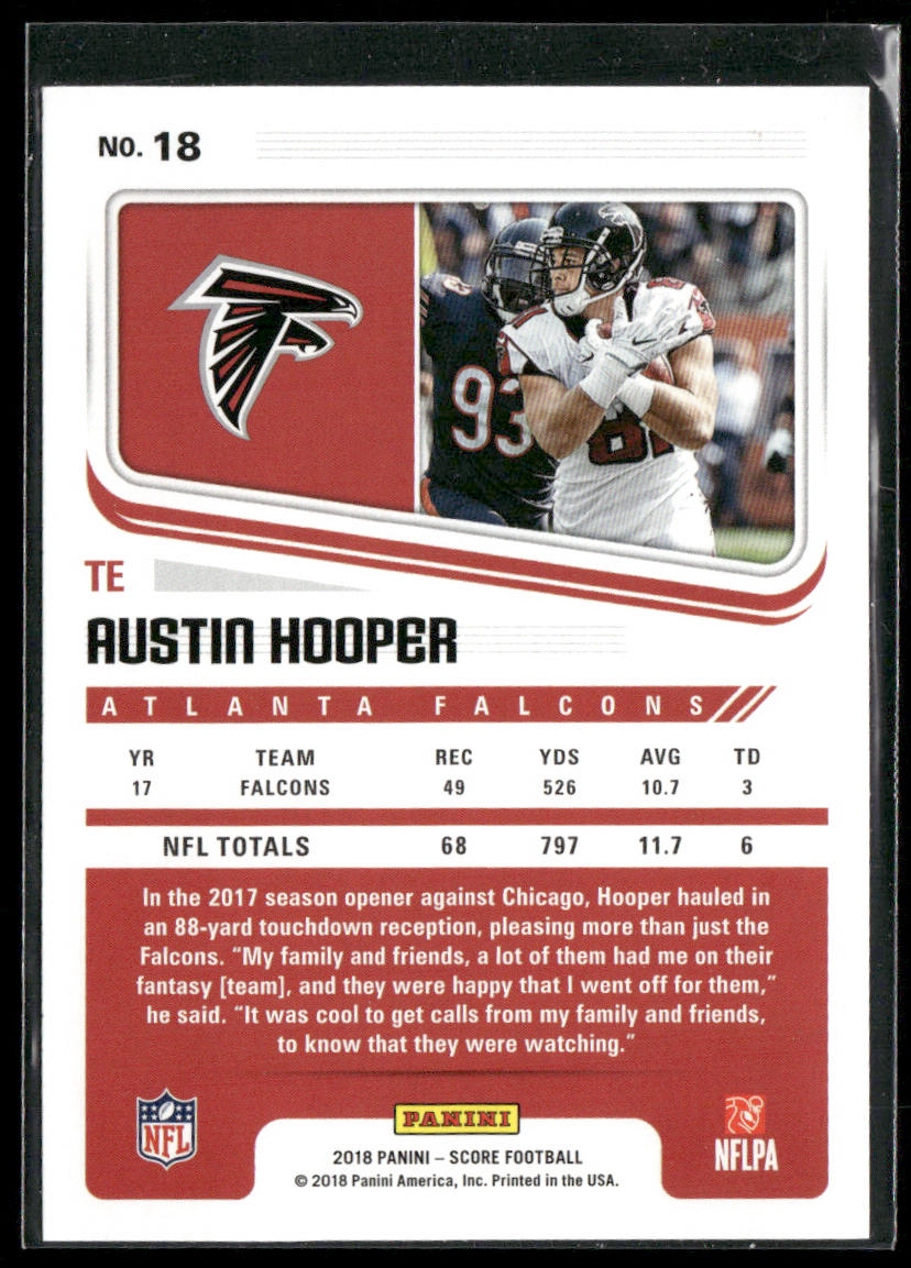 Austin Hooper 2018 Score Scorecard #18 Atlanta Falcons