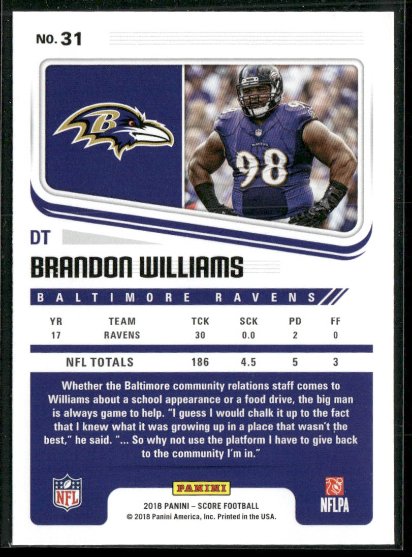 Brandon Williams 2018 Score #31 Baltimore Ravens