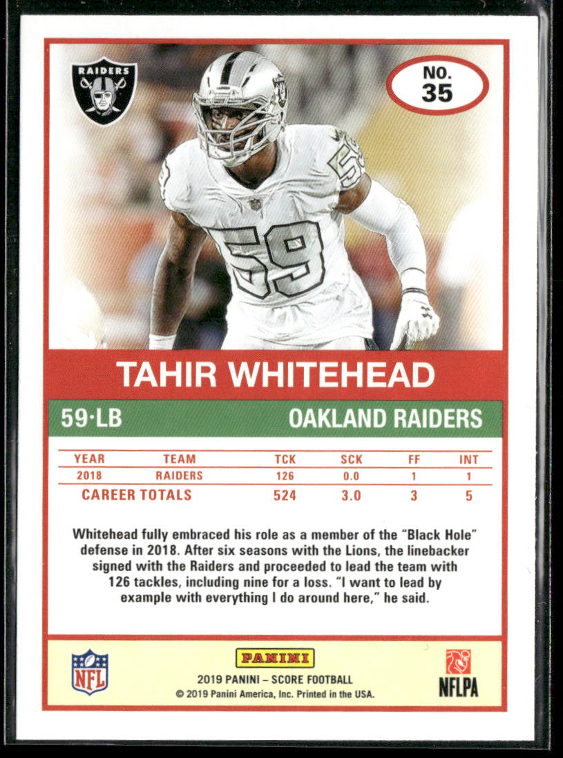 Tahir Whitehead 2019 Score #35 Oakland Raiders