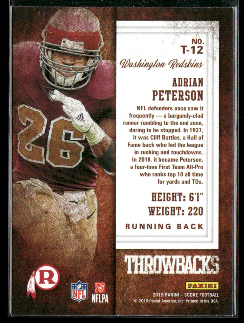 Adrian Peterson 2019 Score Throwbacks #T-12 Washington Redskins