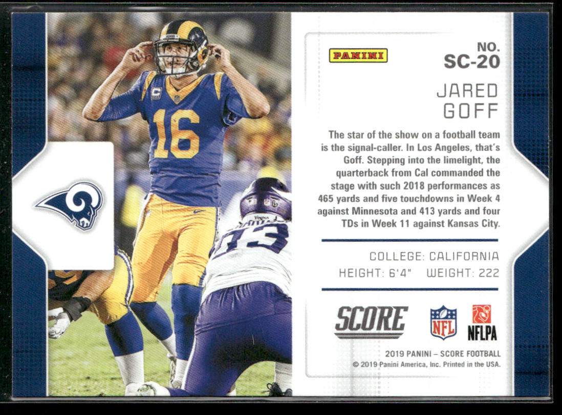 Jared Goff 2019 Score Signal-Callers #SC-20 Los Angeles Rams