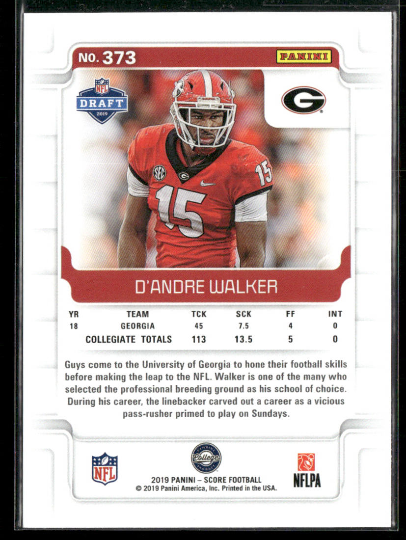 D'Andre Walker 2019 Score #373 RC Georgia Bulldogs