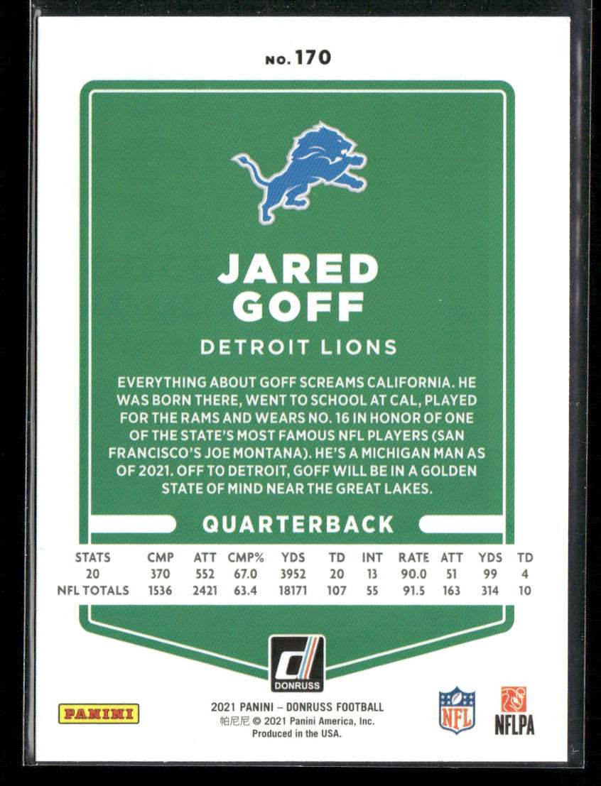 Jared Goff 2021 Donruss #170 Detroit Lions