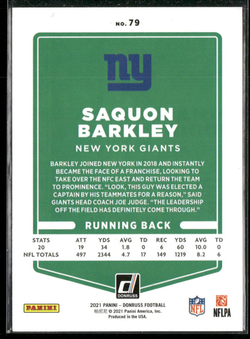 Saquon Barkley 2021 Donruss #79 New York Giants