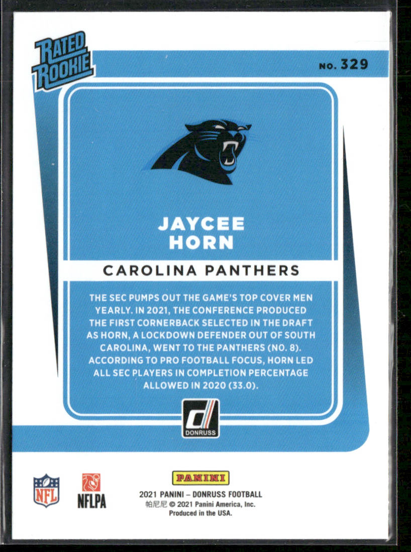 Jaycee Horn 2021 Donruss #329 RC Carolina Panthers