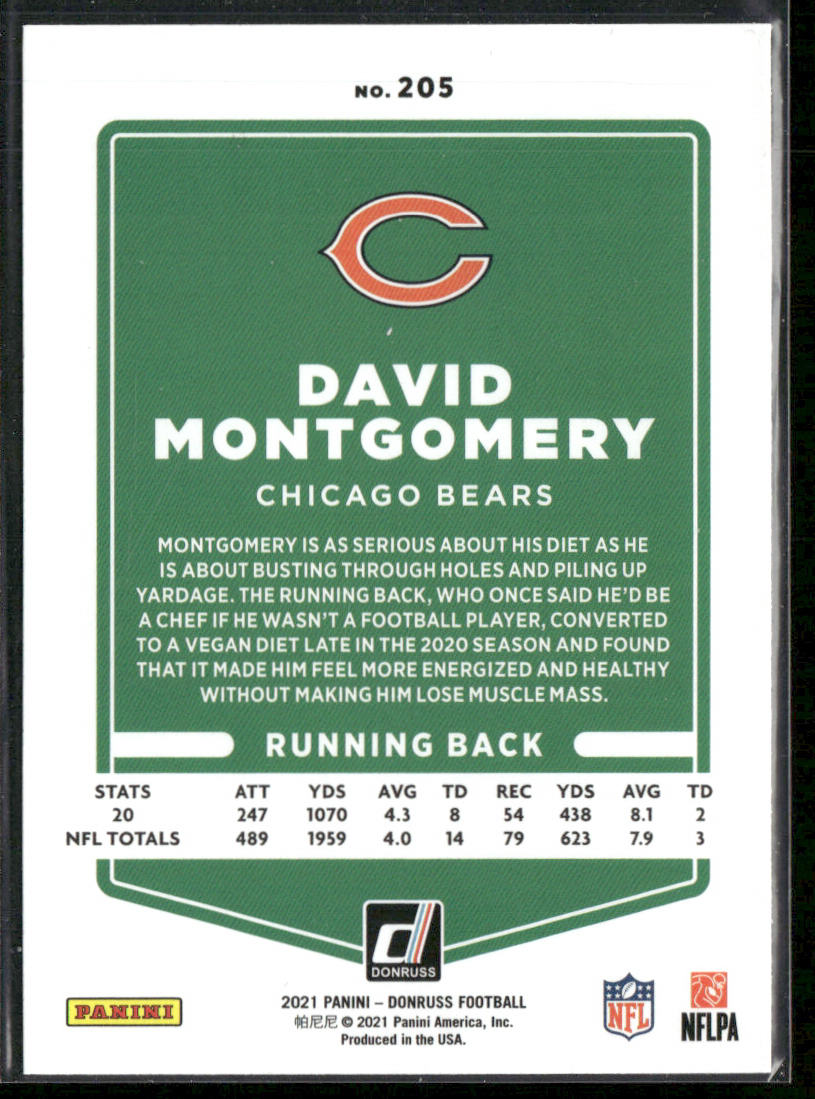 David Montgomery 2021 Donruss #205 Chicago Bears