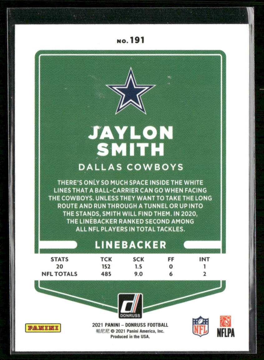 Jaylon Smith 2021 Donruss #191 Dallas Cowboys