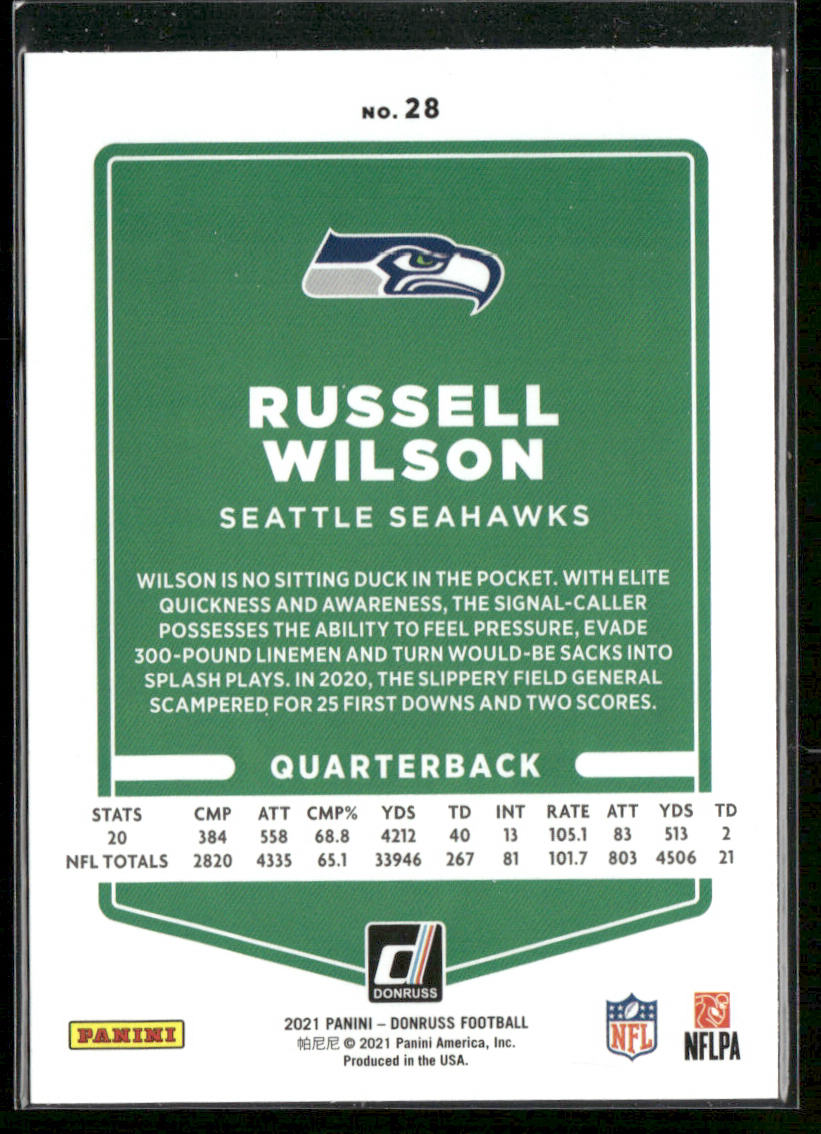 Russell Wilson 2021 Donruss #28 Seattle Seahawks