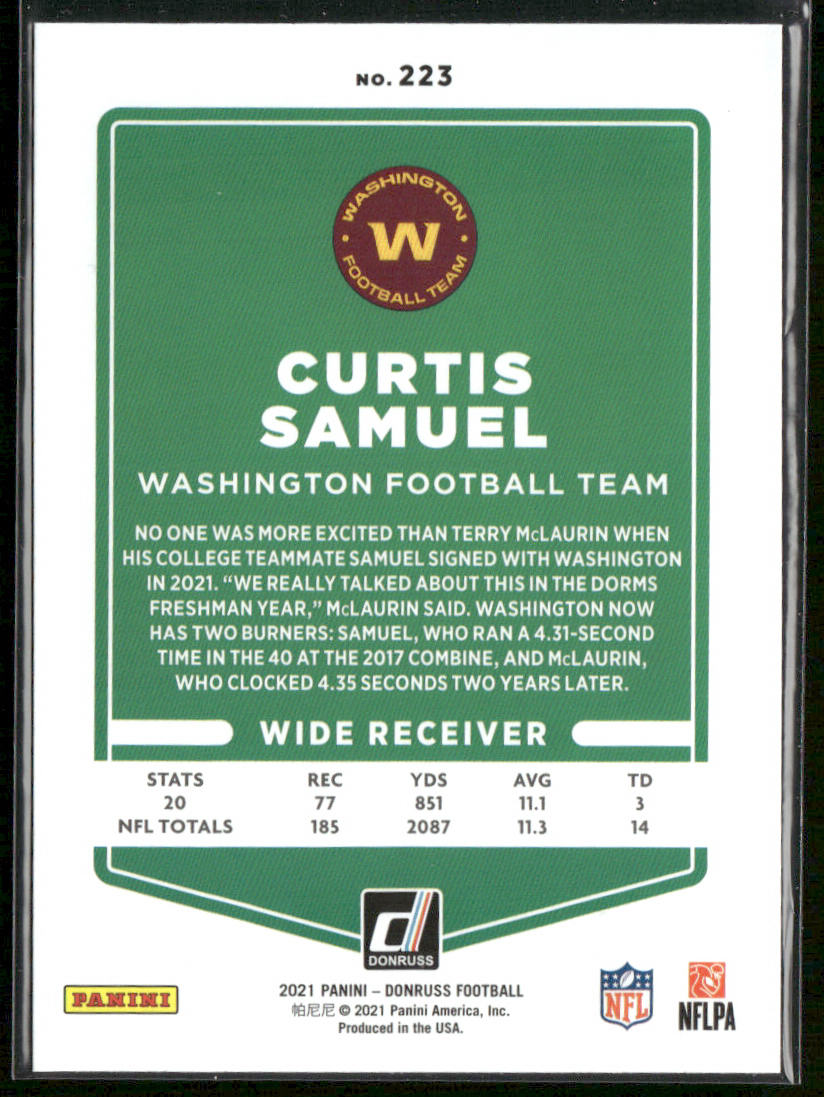 Curtis Samuel 2021 Donruss #223 Washington Football Team