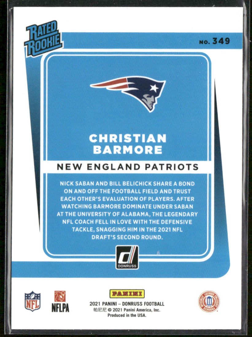 Christian Barmore 2021 Donruss #349 RC New England Patriots