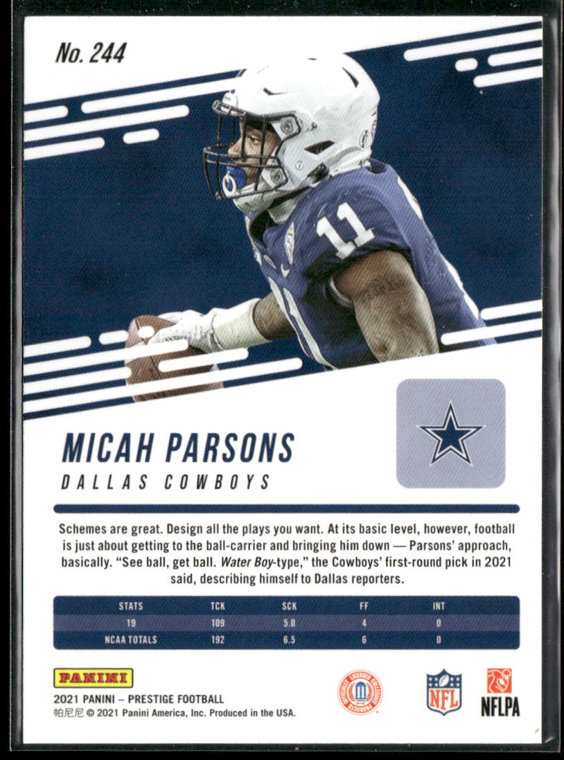 Micah Parsons 2021 Panini Prestige #244 RC Dallas Cowboys