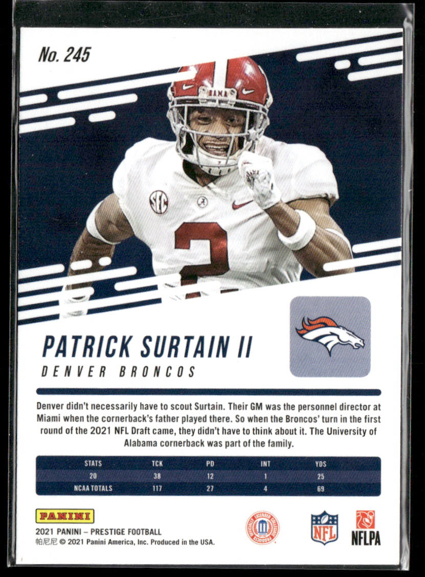 Patrick Surtain II 2021 Panini Prestige Xtra Points Diamond #245 RC Broncos