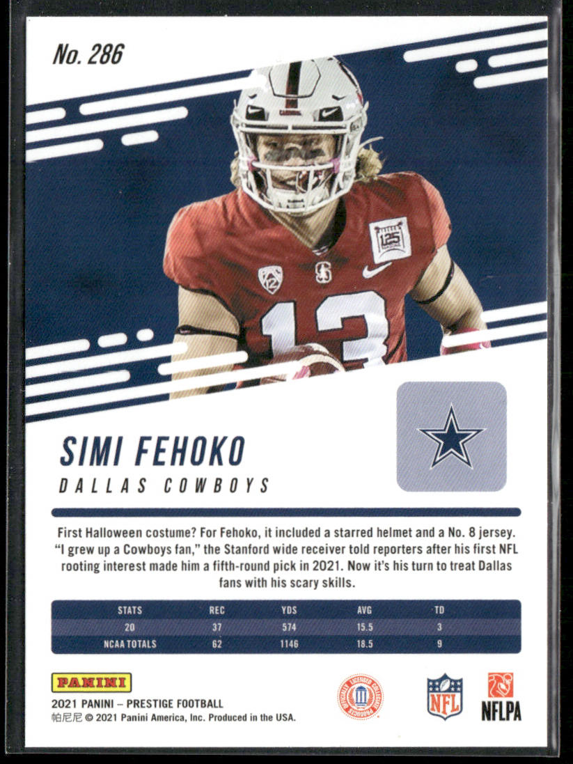 Simi Fehoko 2021 Panini Prestige #286 RC Dallas Cowboys