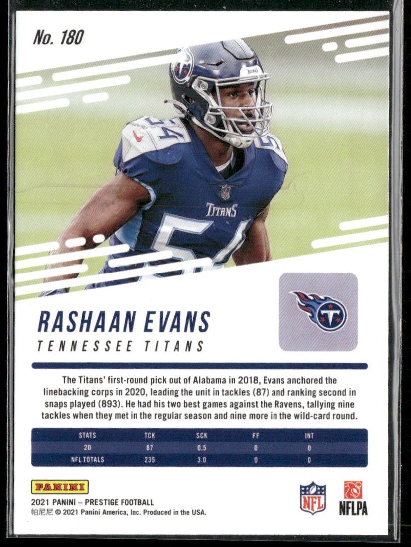 Rashaan Evans 2021 Panini Prestige #180 Tennessee Titans