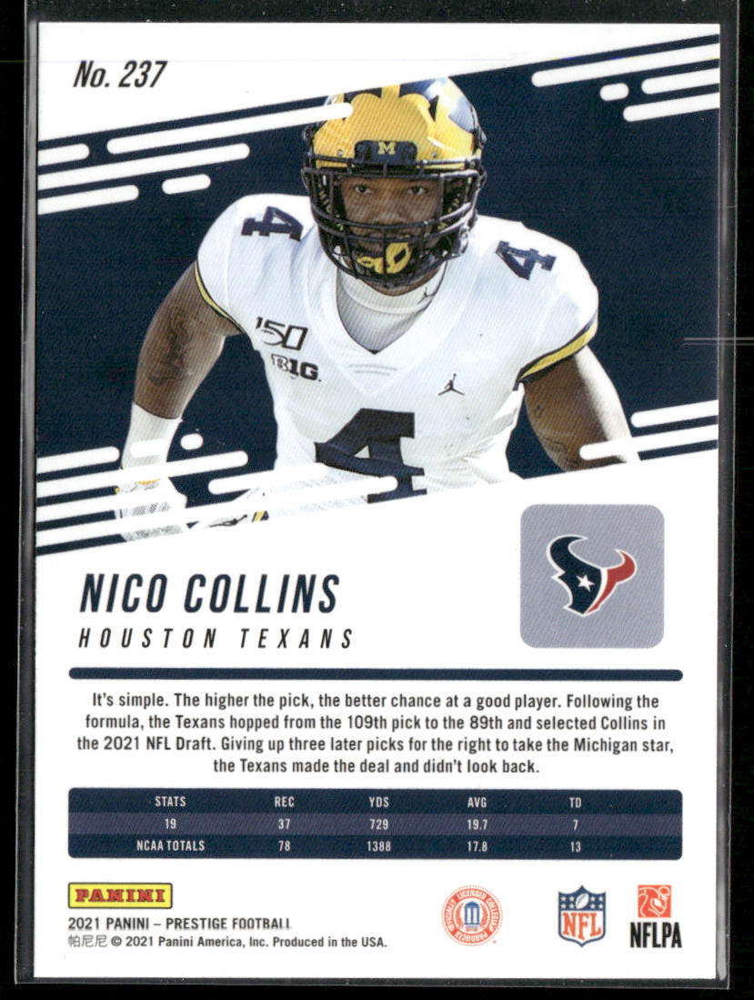 Nico Collins 2021 Panini Prestige #237 RC Houston Texans
