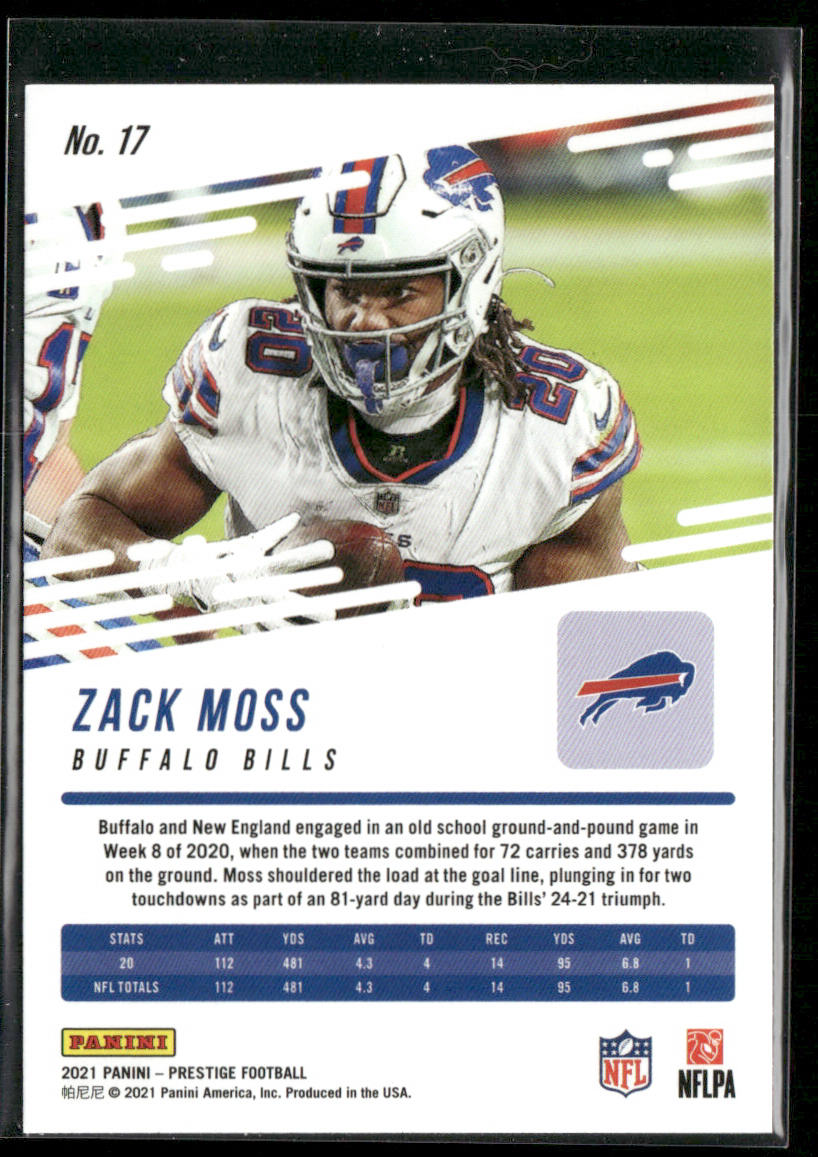 Zack Moss 2021 Panini Prestige #17 Buffalo Bills