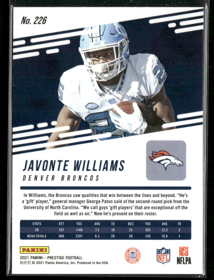 Javonte Williams 2021 Panini Prestige Xtra Points Astral #226 RC Denver Broncos