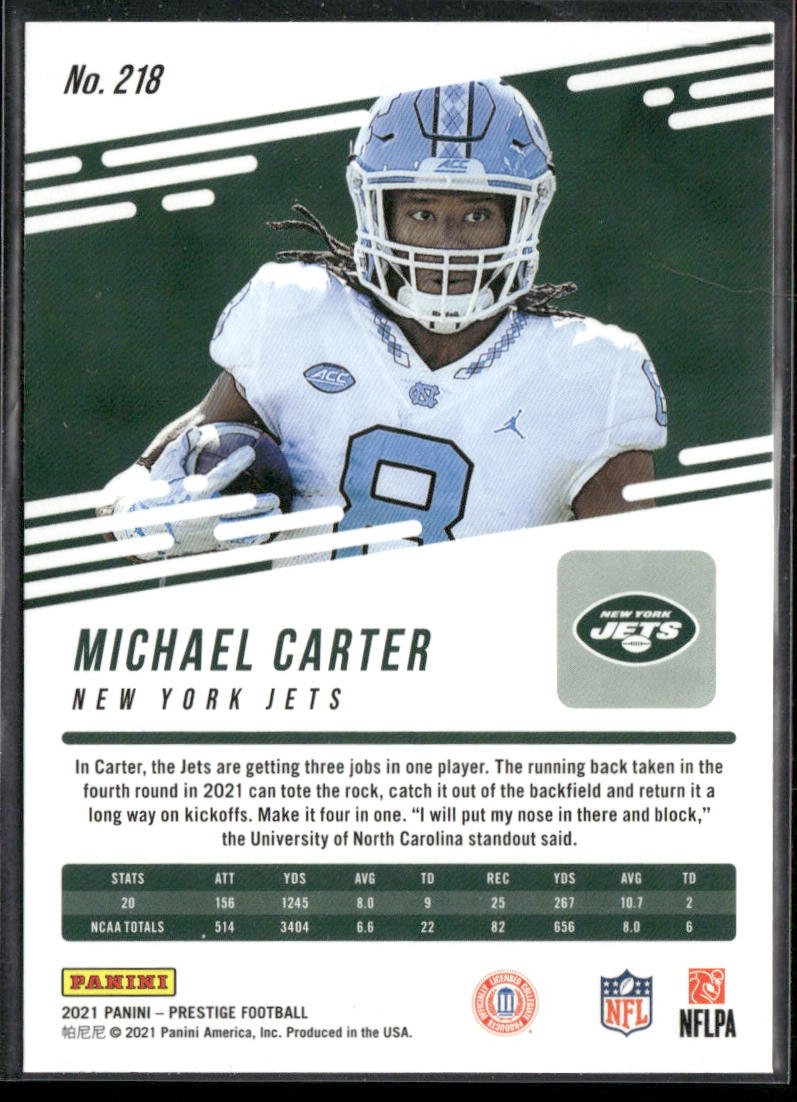 Michael Carter 2021 Panini Prestige #218 RC New York Jets