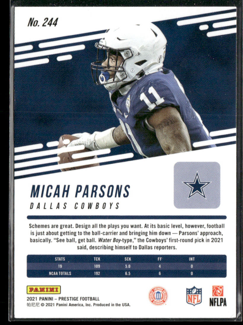 Micah Parsons 2021 Panini Prestige #244 RC Dallas Cowboys back
