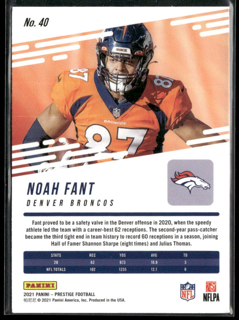 Noah Fant 2021 Panini Prestige #40 Denver Broncos