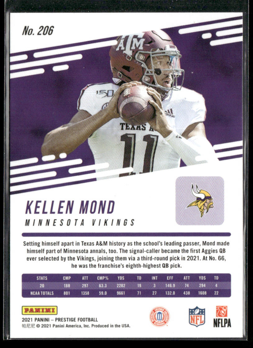 Kellen Mond 2021 Panini Prestige #206 RC Minnesota Vikings