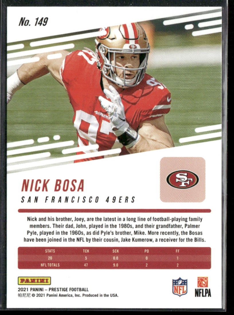 Nick Bosa 2021 Panini Prestige #149 San Francisco 49ers back