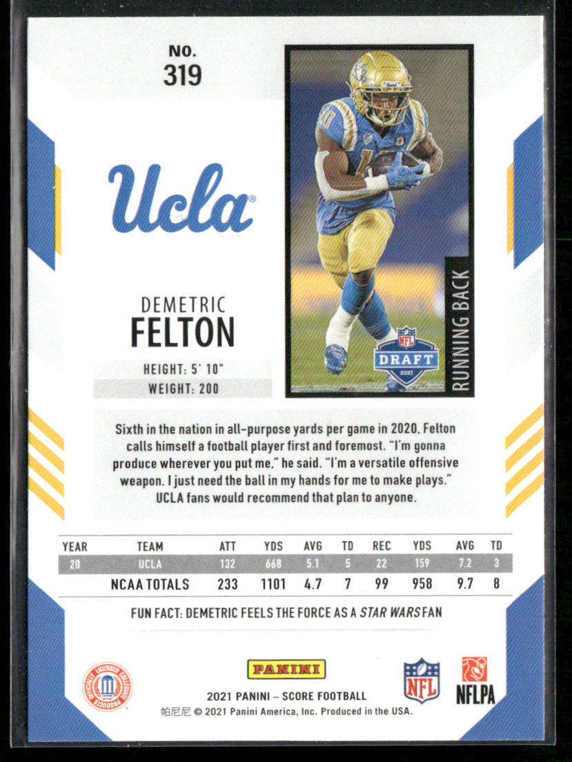 Demetric Felton 2021 Score #319 RC UCLA Bruins
