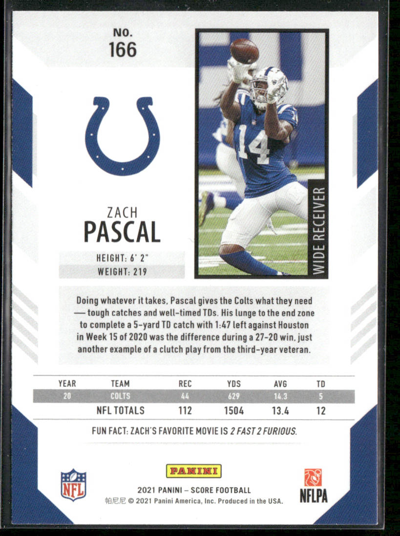 Zach Pascal 2021 Score #166 Indianapolis Colts
