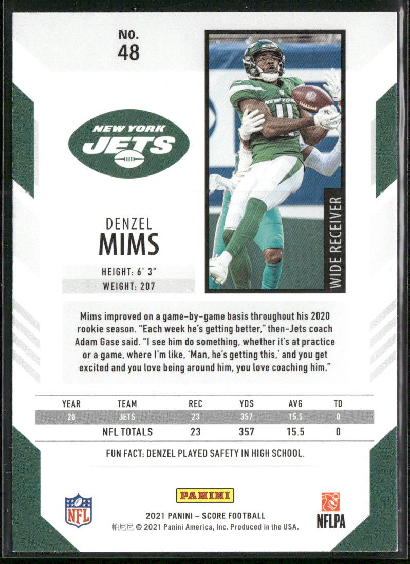 Denzel Mims 2021 Score #48 New York Jets