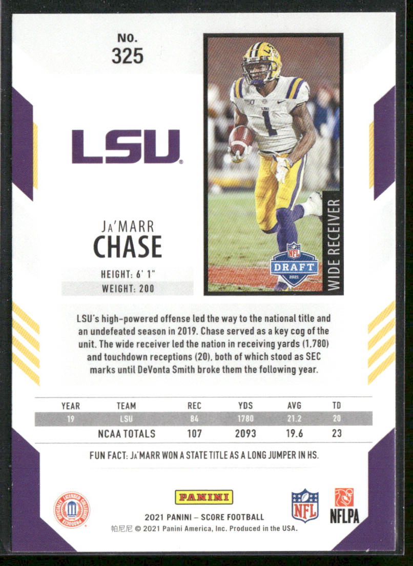 Ja'Marr Chase 2021 Score #325 RC LSU Tigers