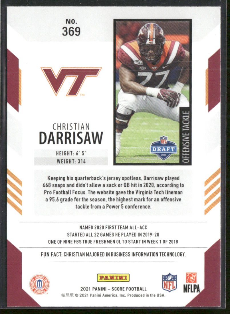 Christian Darrisaw 2021 Score #369 RC Virginia Tech Hokies