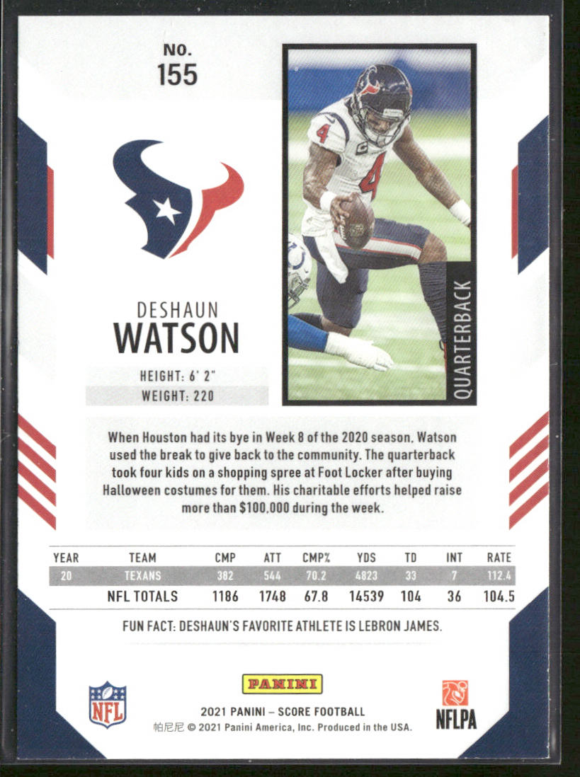 Deshaun Watson 2021 Score #155 Houston Texans