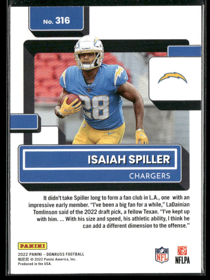 Isaiah Spiller 2022 Donruss #316 RC Los Angeles Chargers