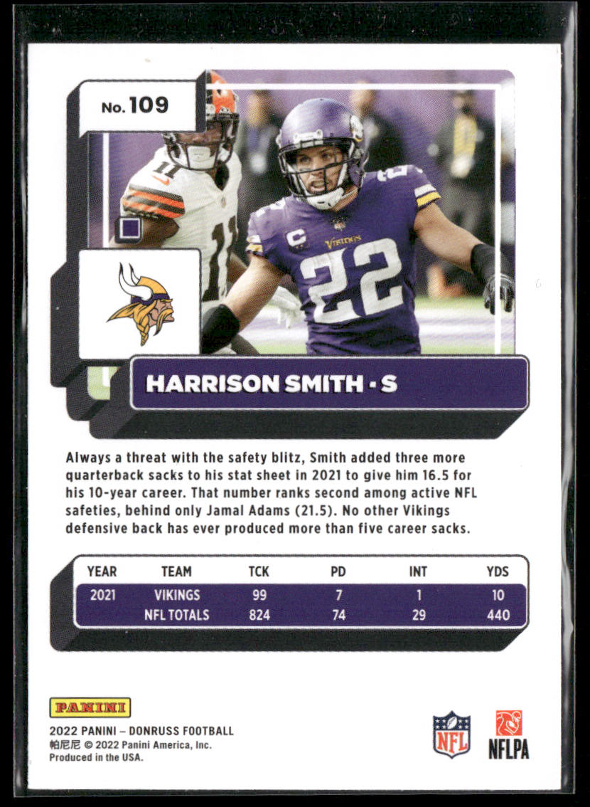 Harrison Smith 2022 Donruss #109 Minnesota Vikings back