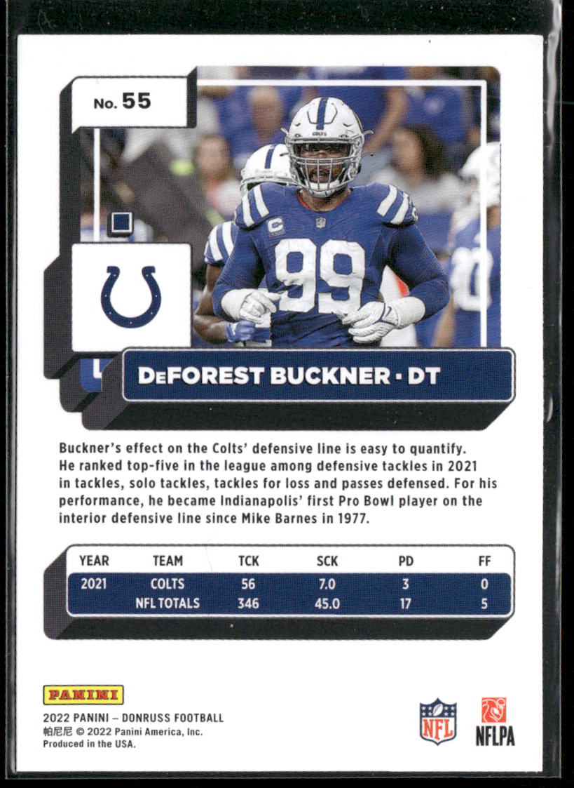 DeForest Buckner 2022 Donruss #55 Indianapolis Colts back