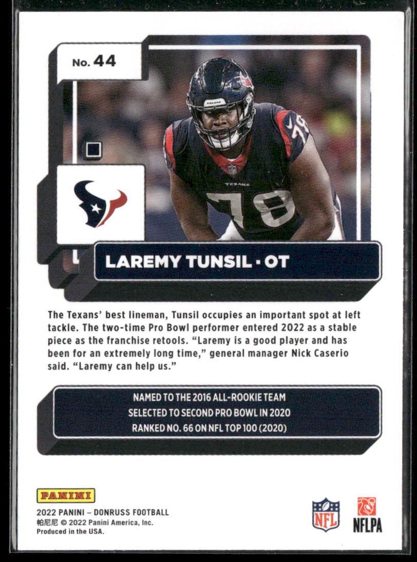 Laremy Tunsil 2022 Donruss #44 Houston Texans back