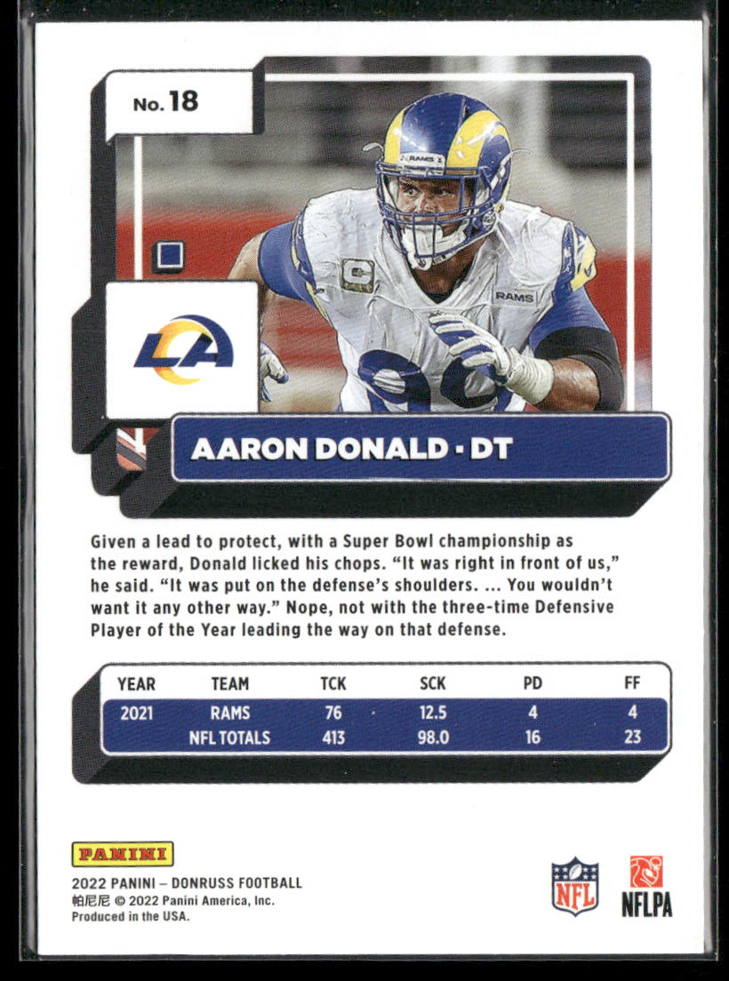 Aaron Donald 2022 Donruss #18 Los Angeles Rams back
