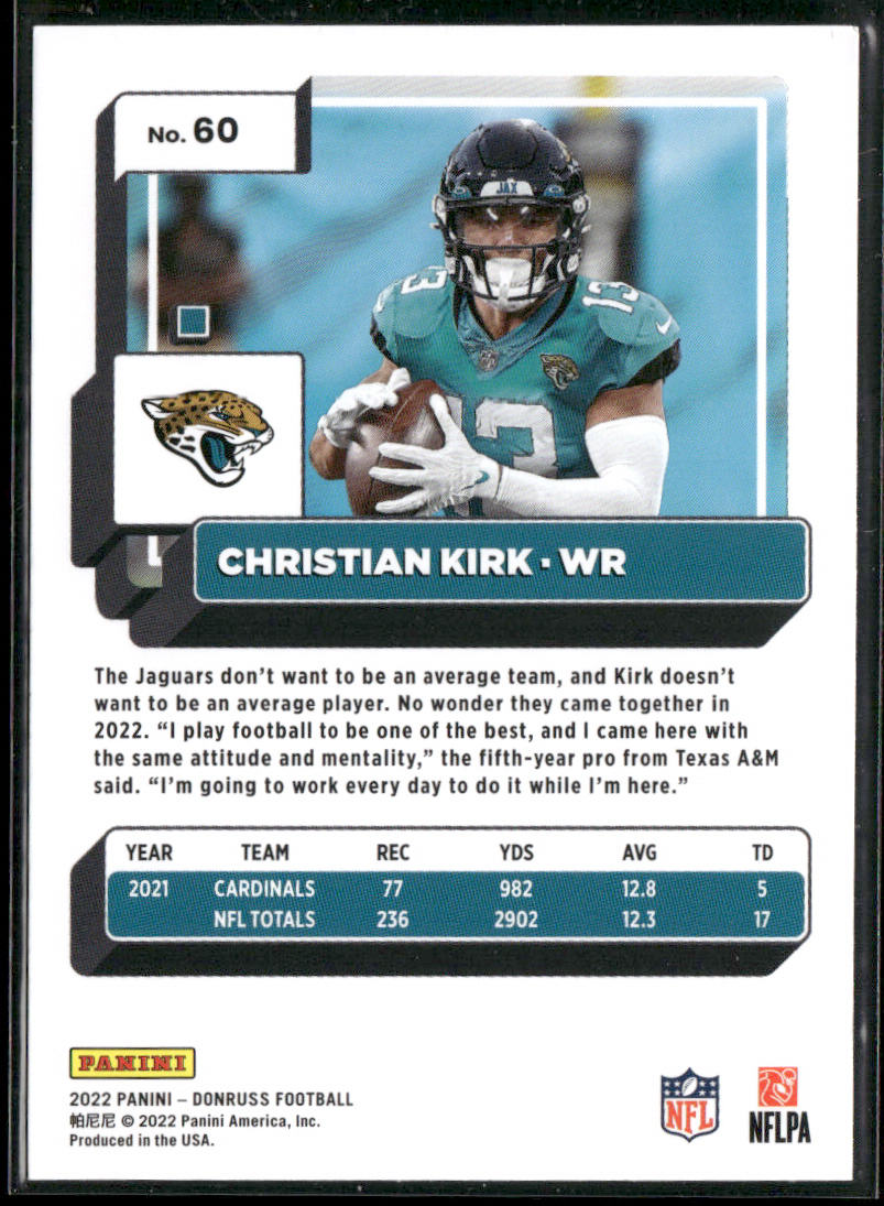 Christian Kirk 2022 Donruss #60 Jacksonville Jaguars back