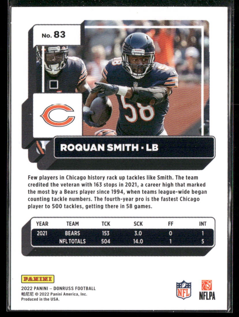 Roquan Smith 2022 Donruss #83 Chicago Bears back