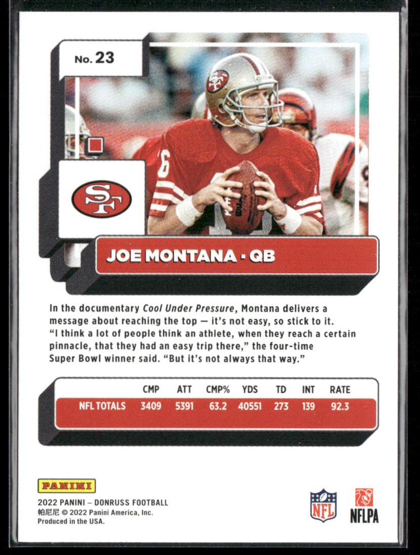 Joe Montana 2022 Donruss #23 San Francisco 49ers back