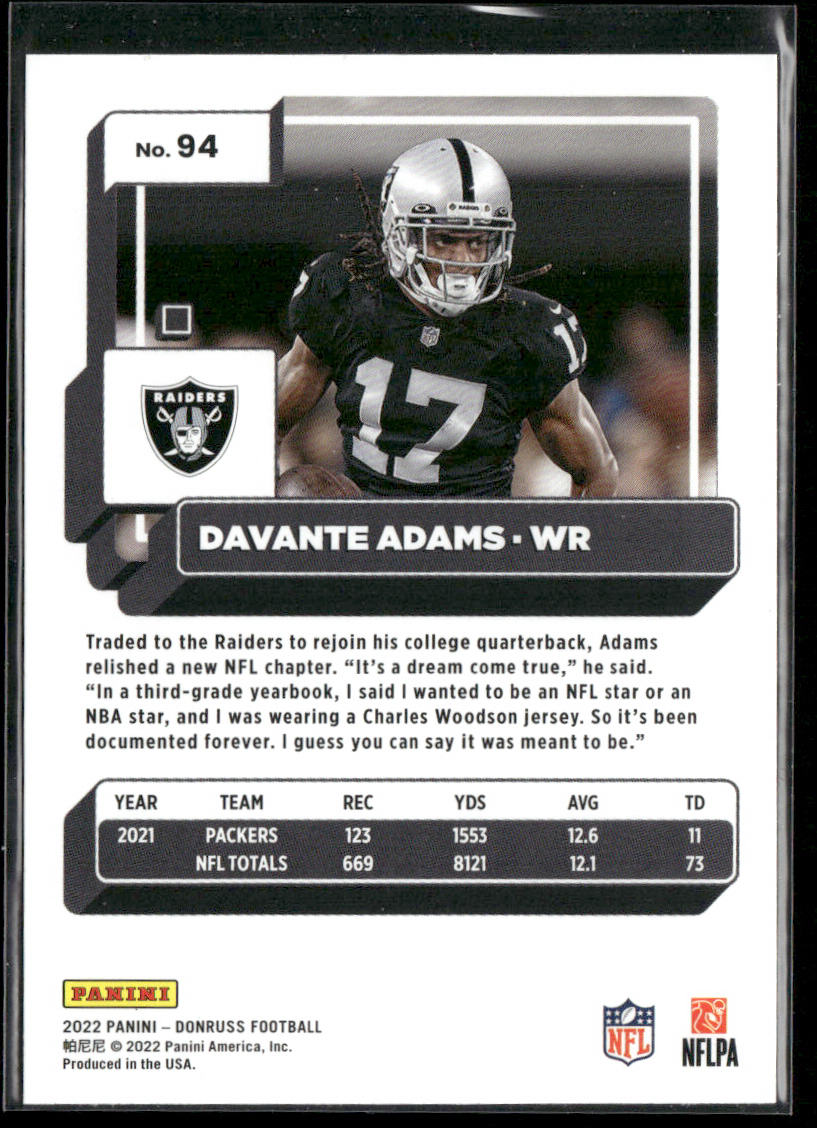 Davante Adams 2022 Donruss #94 Las Vegas Raiders back