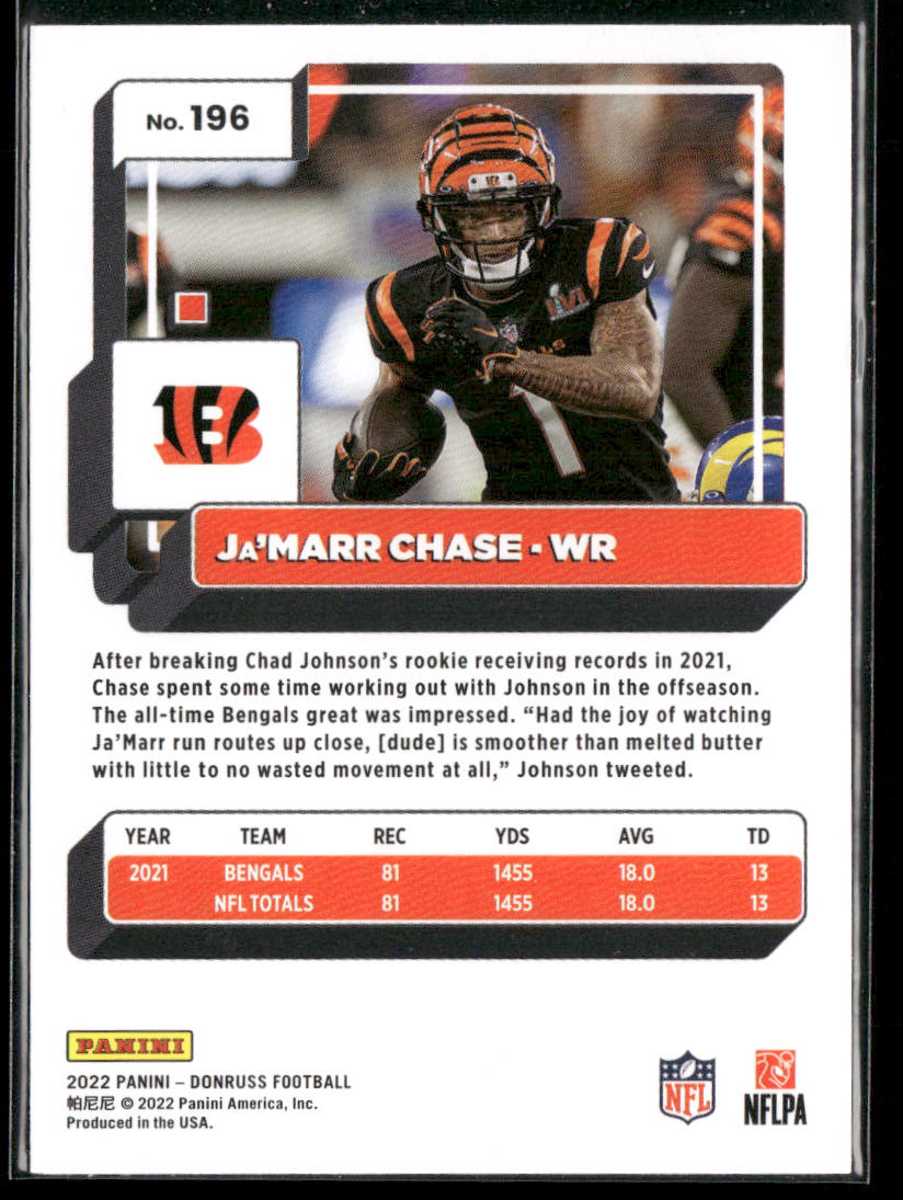 Ja'Marr Chase 2022 Donruss #196 Cincinnati Bengals back
