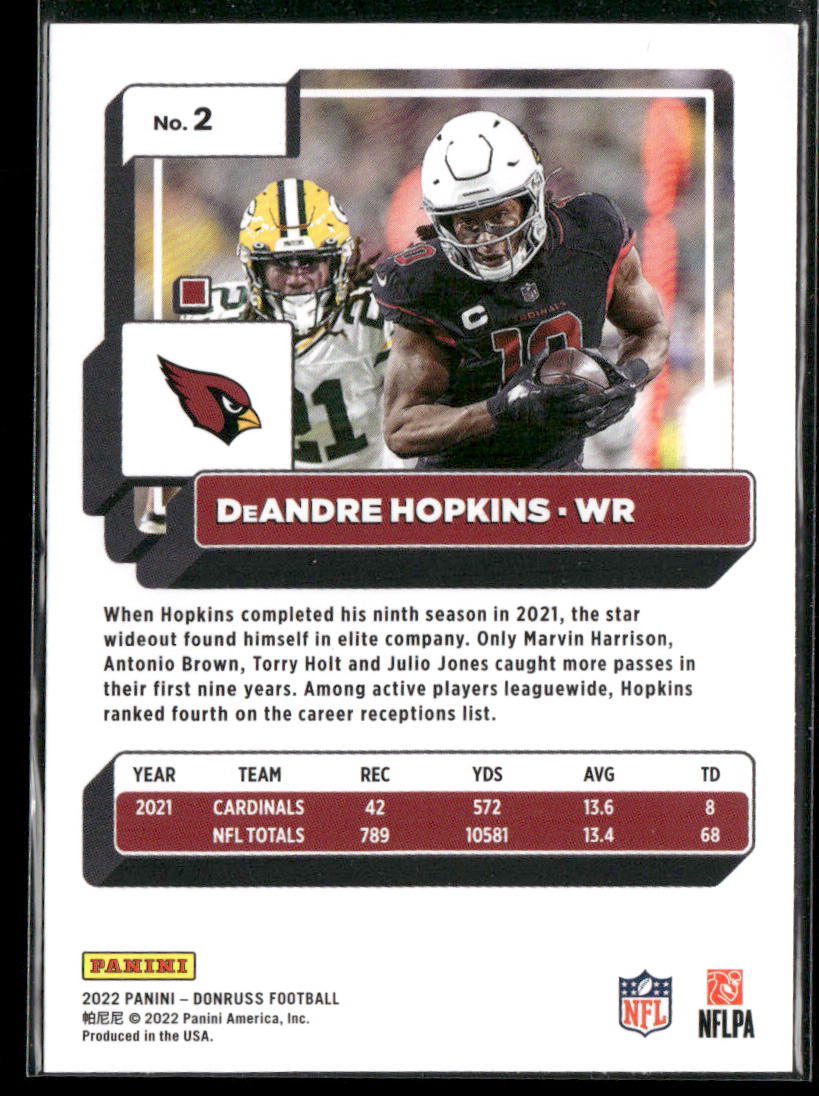 DeAndre Hopkins 2022 Donruss #2 Arizona Cardinals back