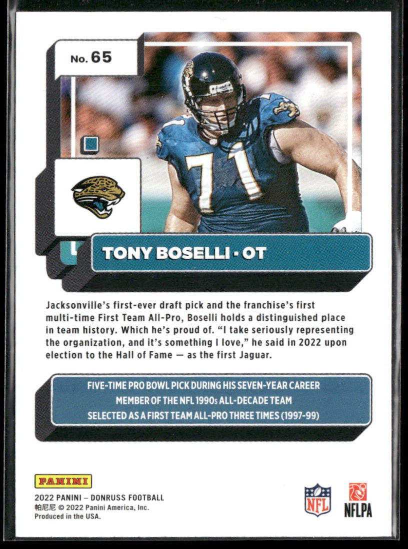 Tony Boselli 2022 Donruss #65 Jacksonville Jaguars back