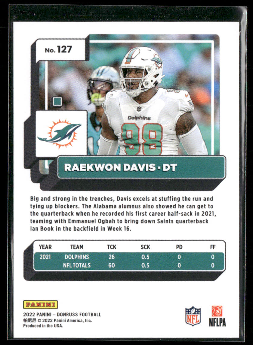 Raekwon Davis 2022 Donruss #127 Miami Dolphins