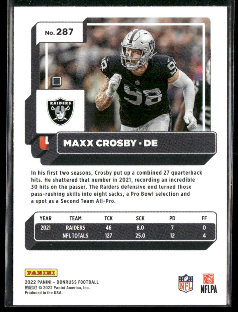 Maxx Crosby 2022 Donruss #287 Las Vegas Raiders back