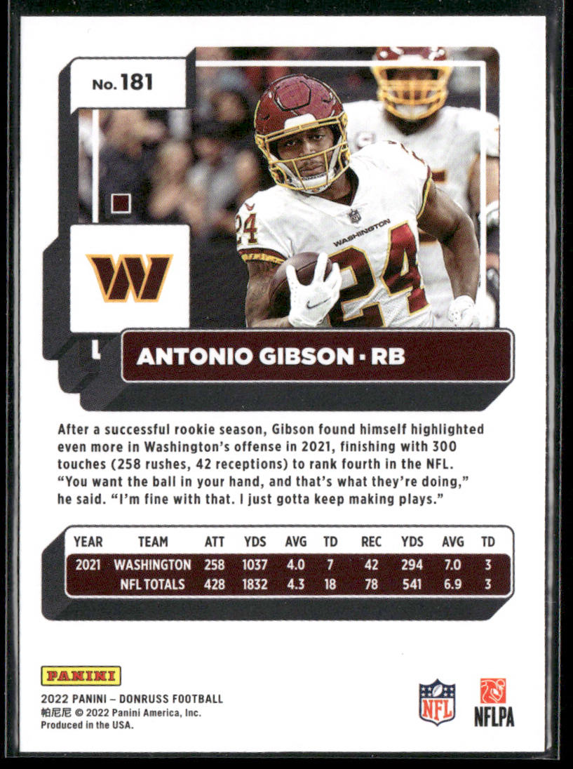 Antonio Gibson 2022 Donruss #181 Washington Commanders back