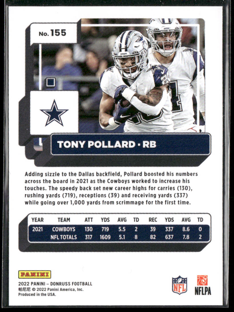 Tony Pollard 2022 Donruss #155 Dallas Cowboys