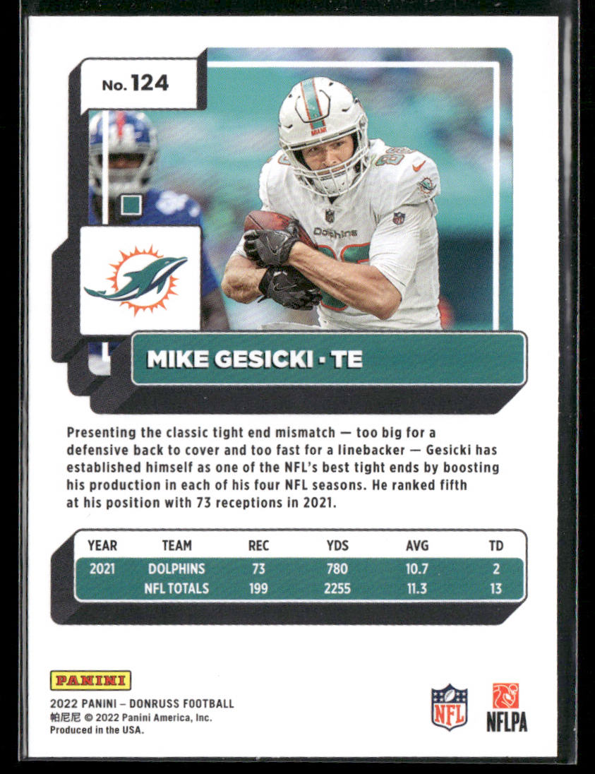 Mike Gesicki 2022 Donruss #124 Miami Dolphins back