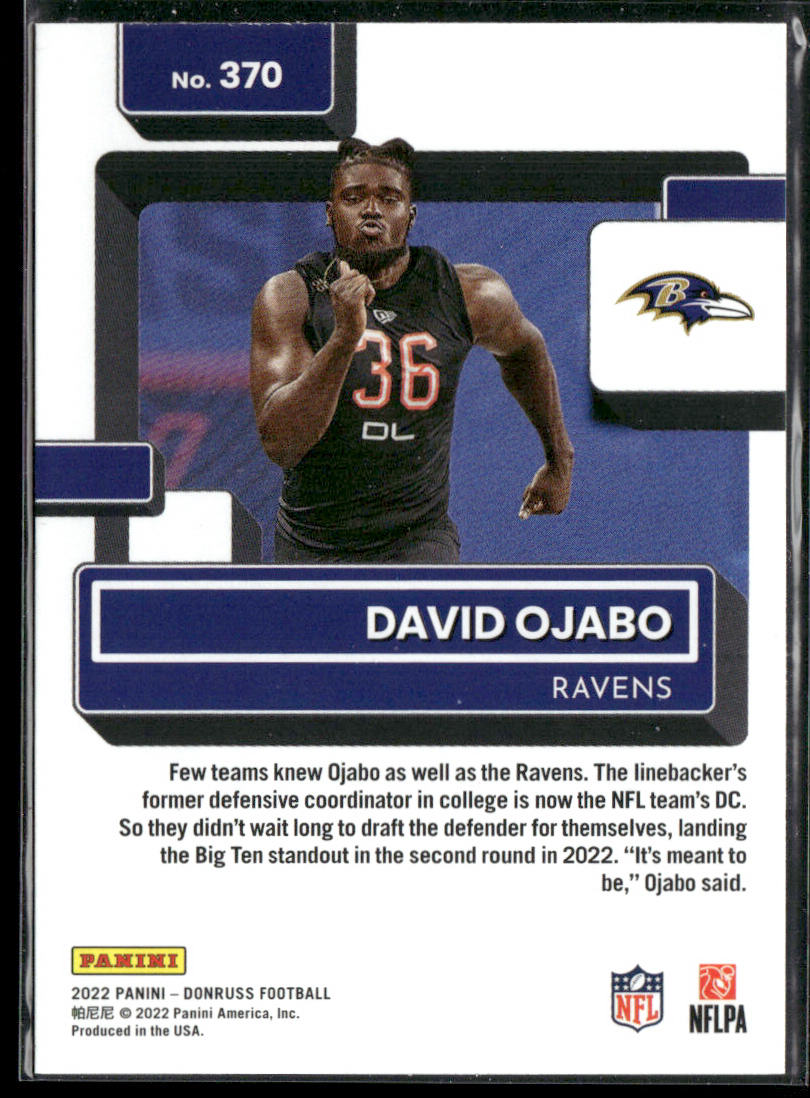 David Ojabo 2022 Donruss #370 RC Baltimore Ravens back